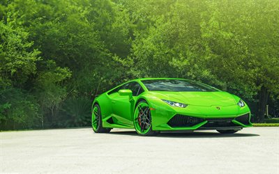 supercars, tuning, 2015, Lamborghini Huracan LP610-4, Green Lamborghini