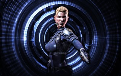 Cassandra Cage, 4k, blue spiral background, Mortal Kombat Mobile, creative, Mortal Kombat, Cassandra Cage MK Mobile, Mortal Kombat characters