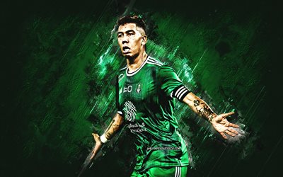 Roberto Firmino, Al-Ahli Saudi FC, Brazilian footballer, Al-Ahli, green stone background, grunge art, Saudi Arabia, football, Firmino Al-Ahli