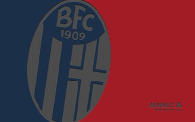 볼로냐 fc 로고, 4k, 파란색 배경, 탄소 예술, 볼로냐 fc 엠블럼, 이탈리아 축구 클럽, 세리에 a, 이탈리아, 볼로냐 fc, 축구, 볼로냐