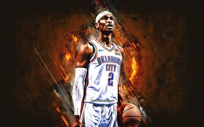 shai gilgeous alexander, oklahoma city thunder, kanadalı basketbolcu, turuncu taş arka plan, grunge art, amerika, nba, basketbol