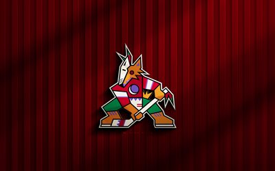 4k, Arizona Coyotes 3D logo, NHL, red 3D background, hockey, Arizona Coyotes emblem, Arizona Coyotes logo, american hockey club, Arizona Coyotes