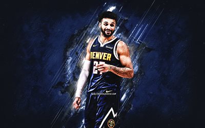Jamal Murray, Denver Nuggets, Canadian basketball player, blue stone background, grunge art, NBA, USA, basketball