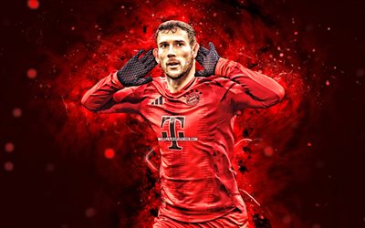 4k, leon goretzka, persönliche feier, bayern münchen fc, bundesliga, deutsche fußballer, leon goretzka 4k, rote neonlichter, fußball, fc bayern münchen, leon goretzka bayern münchen