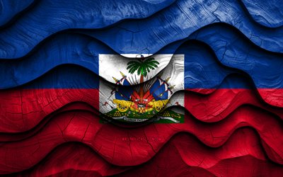 4k, Haitian flag, North American countries, wooden 3D waves flags, Day of Haiti, flag of Haiti, Haiti wooden flag, North America, Haitian national symbols, Haiti flag, Haiti