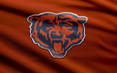 chicago bears kumaş logosu, 4k, turuncu kumaş arka plan, nfl, bokh, amerikan futbolu, chicago bears logosu, chicago bears amblemi, amerikan futbol takımı, chicago bears