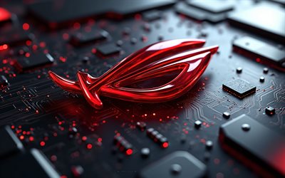 logotipo de cristal rojo rog, 4k, fondo de tecnología roja, república de jugadores, emblema rojo rog, logotipo rojo 3d de rog, letrero de cristal rojo rog, asus rog, placa base roja, signo rog, logotipo de rog, rog