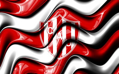 CA Union 3D logo, 4k, red white 3D waves, Argentina Primera Division, football, CA Union flag, creative, CA Union logo, CA Union, Argentine football club, soccer, Union FC