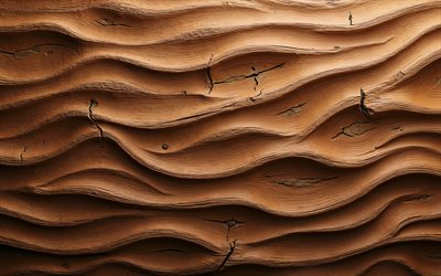 4k, struttura in legno marrone, macro, onde di legno 3d, legno duro, strutture in legno, fondo di legno marrone, struttura in legno ondulata, texture naturali, texture 3d