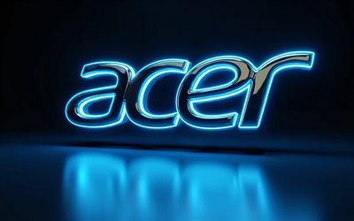 4k, logotipo brillante de acer, oscuridad, fondos azules 3d, logotipo 3d de acer, obra de arte, logotipo de neón azul de acer, logotipo metálico de acer, logotipo de acer, marcas de electrónica, acer