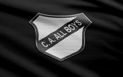 ca all boys 패브릭 로고, 4k, 검은색 직물 배경, 프리메라 나시오날, 보케, 축구, ca 올 보이즈 로고, ca 올 보이즈 엠블럼, ca 올 보이즈, 아르헨티나 축구 클럽, 올 보이즈 fc