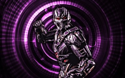 triborg de fumée, 4k, contexte en spirale violet, mortal kombat mobile, créatif, kombat mortel, triborg smoke mk mobile, personnages mortels de kombat