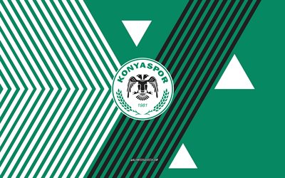 logotipo de konyaspor, 4k, equipo de fútbol turco, fondo de líneas blancas verdes, konyaspor, súper ligh turco, pavo, arte de línea, emblema de konyaspor, fútbol americano