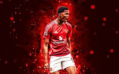 chido obi, 4k, luci al neon rossa, manchester united fc, premier league, calciatori danesi, chido obi 4k, calcio, chido obi martin, manchester united, man united, chido obi manchester united