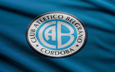 logotipo de tela de belgrano, 4k, fondo de tela azul, división de primera argentina, bokeh, fútbol, logotipo de ca belgrano, fútbol americano, ca belgrano emblema, ca belgrano, club de fútbol argentino, belgrano fc