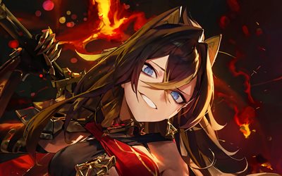 dehya, battaglia, impatto di genshin, fiamme di fuoco, personaggi anime, opera d'arte, personaggi di genshin impact, dehya genshin impact