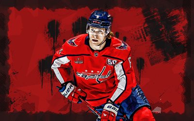4k, Jakob Chychrun, red grunge background, Washington Capitals, NHL, canadian hockey players, hockey, Jakob Chychrun 4K, National Hockey League, Jakob Chychrun Washington Capitals
