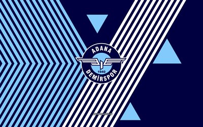 adana demirspor logo, 4k, türkische fußballmannschaft, blauer linien hintergrund, adana demirspor, türkische superlig, truthahn, linienkunst, adana demirspor emblem, fußball