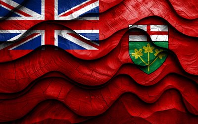 4k, Ontario flag, Provinces of Canada, wooden 3D waves flags, Day of Ontario, flag of Ontario, Ontario wooden flag, North America, canadian provinces, Ontario