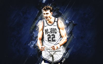franz wagner, orlando magic, alman basketbol oyuncusu, mavi taş arka plan, grunge art, nba, basketbol, amerika