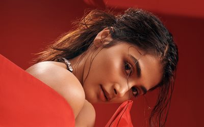 4k, pooja hegde, durchdringender blick, indische berühmtheit, bollywood, porträt, filmstars, bild mit pooja hegde, indische schauspielerin, pooja hegde fotoshooting