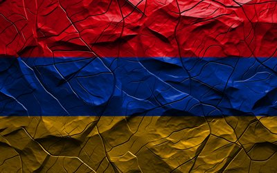 4k, bandiera dell'armenia, struttura della pietra, europa, bandiera dell'armenia 3d, sfondo con crepe, armenia, bandiera armena