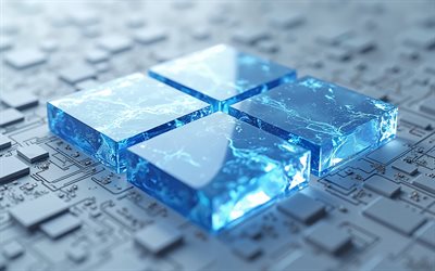 4k, emblema de microsoft, logotipo de windows, ventanas, logotipo azul claro de windows 11, emblema de windows 11, ventanas 11, logotipo azul cristalino de microsoft, logotipo de windows 11, fondo de tecnología gris, logotipo de microsoft, signo de microsoft