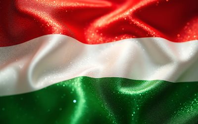 4k, bandera brillante de hungría, arte 3d, día de hungría, bokeh, bandera de hungria, bandera húngara, bandera de hungría, arte creativo, hungría