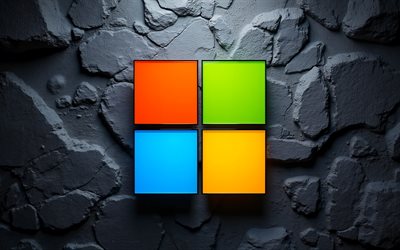 logotipo de microsoft en color, 4k, fondo de pared negro, logotipo metálico de microsoft, logotipo 3d de microsoft, ventanas 11, signo de microsoft, símbolo de microsoft, emblema de microsoft, logotipo de microsoft, microsoft, logotipo de windows 11, logotipo de windows, ventanas