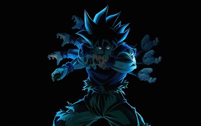 son gokú, 4k, bola de dragón, goku, fondo negro, silueta azul de goku, personaje de son goku, personajes de anime, personajes de dragon ball, manga de dragon ball