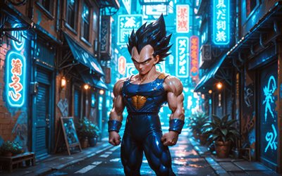 vegeta, 4k, calle, bola de dragón, noche, vegeta súper saiyajin, príncipe vegeta, personajes de anime, dragon ball z, vegeta dbz, personajes de dragon ball