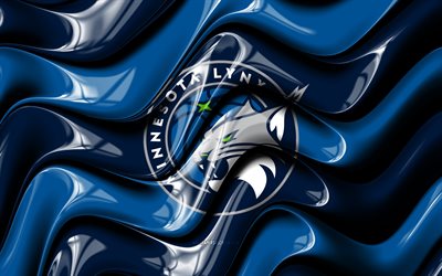 logotipo 3d del lince de minnesota, 4k, ondas azules 3d, wnba, baloncesto, bandera del lince de minnesota, logotipo del lince de minnesota, emblema del lince de minnesota, equipo de baloncesto americano, lince de minnesota
