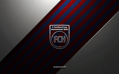 fc heidenheim logo, 4k, teräs tausta, saksan jalkapalloseura, punaiset valkoiset viivat, fc heidenheimin tunnus, bundesliiga, fc heidenheim, saksa, jalkapallo, fc heidenheim metallilogo, fc heidenheimin vaakuna, 1 fc heidenheim