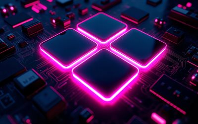 microsoft logo violetilla neonhehkulla, 4k, windows 11 logo, windows 11  tunnus, violetti neon hehku, windows 11, microsoftin logo, windows logo, windowsin tunnus, windows