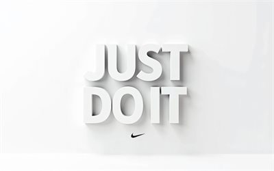 apenas faça, 4k, fundo branco, arte branca 3d, conceitos just do it, arte apenas faça, apenas faça o sinal, nike