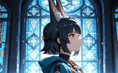 4k, hoshimi miyabi, vidrieras, zona cero sin zen, manga, caracteres zenless zone zero, icono escarcha escarcha, icono anomalía anomalía, hoshimi miyabi zenless zona cero