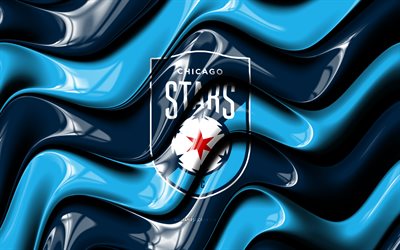 logotipo 3d de los chicago stars fc, 4k, ondas azules 3d, nwsl, fútbol americano, bandera de los chicago stars fc, creativo, logotipo de los chicago stars fc, estrellas de chicago fc, club de fútbol argentino, fútbol, estrellas de chicago