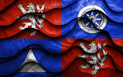 4k, 리베레츠 국기, 체코 지역, 나무로 되는 3d 파도 깃발, 리베레츠의 날, 리베레츠의 국기, 체코, 리베레츠 나무 깃발, 리베레츠 지역, 리베레츠