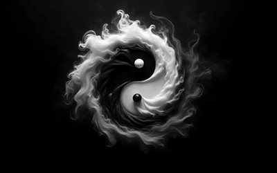 yin und yang, 4k, schwarzer hintergrund, yin und yang aus rauch, weißer rauch, schwarzer rauch, yin  und yang rauchzeichen, philosophie, yin  und yang zeichen, yin  und yang konzepte