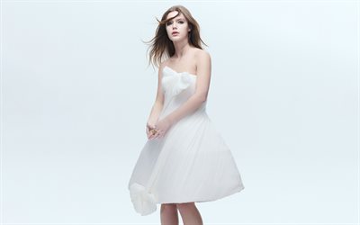 caza de florencia, 4k, sesión de fotos del país de las maravillas, estrellas de cine, vestido blanco, belleza, actriz inglesa, mujer rubia, celebridad inglesa, sesión de fotos de florencia hunt