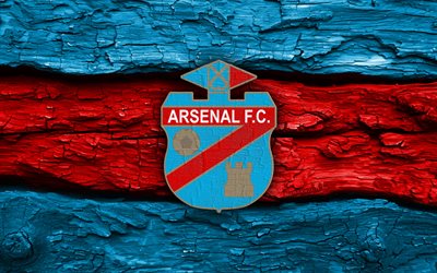 logotipo de madeira do arsenal sarandi, 4k, fundo de madeira vermelho azul, primeira nacional, futebol, logotipo do arsenal sarandí, emblema do arsenal sarandi, arsenal sarandí fc, clube de futebol argentino, arsenal sarandí