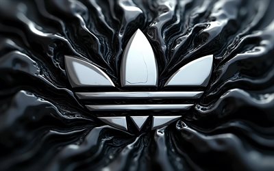 logotipo metálico de adidas, 4k, bokeh, fondos negros 3d, oscuridad, logotipo 3d de adidas, creativo, logotipo de adidas, marcas de moda, adidas