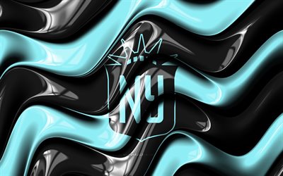 Gotham FC 3D logo, 4k, black turquoise 3D waves, NWSL, football, Gotham FC flag, creative, Gotham FC logo, Gotham FC, Argentine football club, soccer, FC Gotham