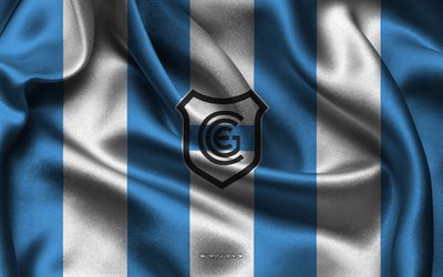 4k, Gimnasia de Jujuy logo, Argentina football team, blue white silk fabric, Primera Nacional, Gimnasia de Jujuy emblem, Gimnasia de Jujuy, Argentina, football, Gimnasia de Jujuy sign
