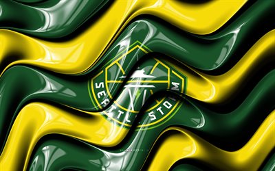 logotipo 3d de la tormenta de seattle, 4k, ondas 3d amarillas verdes, wnba, baloncesto, bandera de tormenta de seattle, logotipo de la tormenta de seattle, emblema de la tormenta de seattle, equipo de baloncesto americano, tormenta de seattle