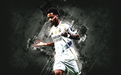 Rodrygo, Real Madrid, goal celebration, grunge art, Real Madrid CF, La Liga, white stone background, Spain, football, Rodrygo Silva de Goes, Rodrygo Real Madrid
