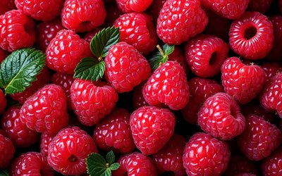 4k, frambuesas maduras, bayas maduras, macro, fondo con frambuesa, frambuesas, bayas frescas, foto con frambuesa, frutas, frambuesa, muchas frambuesas, frutas maduras