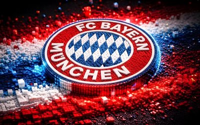 logo 3d dell'fc bayern monaco, 4k, bokeh, sfondo 3d rosso bianco blu, bundesliga, calcio, logo dell'fc bayern monaco, creativo, stemma del fc bayern monaco, fc bayern monaco, squadra di calcio tedesca