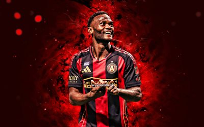 Emmanuel Latte Lath, 4k, red neon lights, Atlanta United FC, MLS, Ivorian footballers, Emmanuel Latte Lath 4K, football, soccer, Atlanta United, Major League Soccer, Emmanuel Latte Lath Atlanta United