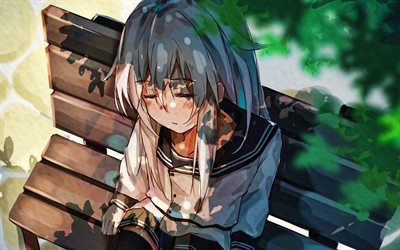 hibiki, panca nel parco, collezione kantai, manga, opera d'arte, verniy, personaggi anime, personaggi della collezione kantai, collezione verniy kantai, collezione hibiki kantai